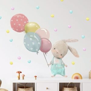 AUTOCOLLANT MURAL LAPIN BALLONS
