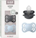 BIBS Lot de 2 sucettes Supreme 0-6 mois fer/bleu
